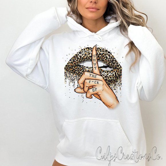Shut the f*ck up leopard print lips design heavy blend hooded sweater - Picture 1 of 3